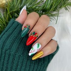 816 .Unleash your unique style with our trendy and affordable nail accessories! ??? Click the link below to shop now! #nail #nailtrend #nailaccessories Christmas Nails Mistletoe, Nails Mistletoe, Red And White Nails, Holiday Nail Designs, Medium Almond