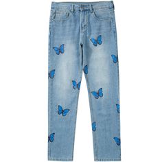 Lemandik Light Blue Jeans Full Butterfly Print – LEMANDIK Jeans Butterfly, Washed Blue Jeans, Butterfly Jeans, Graphic Jeans, Trend Jeans, Street Style For Men, Sweatshirt Jean Jacket, Women Cargo Pants, Fabric Butterfly