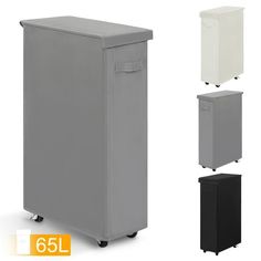 a white, black, and grey refrigerator sitting next to each other in different colors