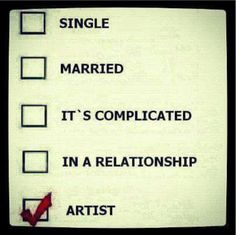 a marriage checklist with the words married, it's complicated in a relationship artist