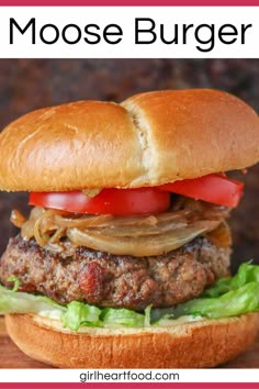 a hamburger with lettuce, tomato and onion on it