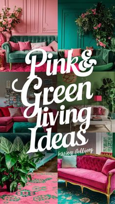 pink and green living room with colorful furniture