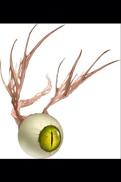 an eyeball is shown in the center of a plant with long, thin branches