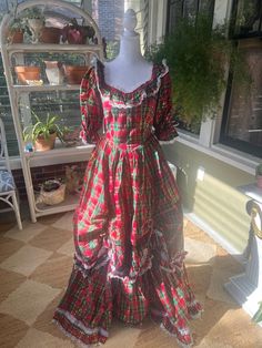 Handmade Dress shown on mannequin size 34-25.5-34.5 (shown on person with measurements 35-26-36, good fit) Martha May, Holiday Barbie, Christmas Plaid, Handmade Dress, Handmade Dresses, Gown Dress, Plaid Christmas, Dress Clothes For Women, Holiday Dresses