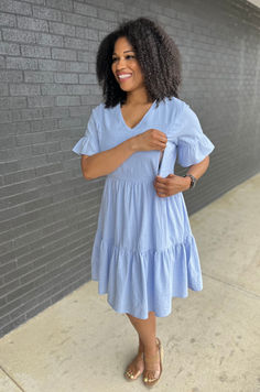 Blue dress for breastfeeding moms Nursing Friendly Knee-length Summer Dresses, Maternity Cotton Dress Nursing Friendly, Cotton Nursing Friendly Dresses For Maternity, Nursing-friendly Cotton Maternity Dresses, Cotton V-neck Maternity Dress, Casual Maternity Cotton Dress, Spring Maternity Cotton Dress, Spring Blue Nursing-friendly Dress, Spring Blue Nursing Friendly Dress