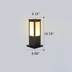 an outdoor light with measurements for the height and width on it's side wall