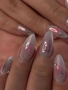 Pink  Collar   Animal,Geometric,Striped 3D Nails Embellished   Nail,Hand & Foot Care Almond Shape Nails, Nail Art Hacks