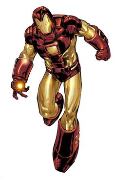 an iron man is running with his arms out