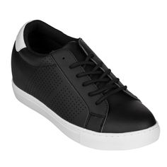 Elevator shoes height increase CALTO - H0831 - 2.6 Inches Taller (Black) - Lightweight Custom Mid-top Sneakers With Perforations For Sports, Mid-top Custom Sneakers With Perforations For Sports, Modern High-top Skate Shoes With Perforated Toe Box, Sporty Mid-top Synthetic Wedge Sneakers, Modern Custom Sneakers With Perforations For Streetwear, Dynamic High-top Sneakers With Perforations, Black Perforated Sneakers For Streetwear, Sporty Synthetic Slip-on Sneakers With Perforations, Sporty Black Sneakers With Perforations