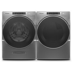 the front load washer and dryer are side by side on a white background