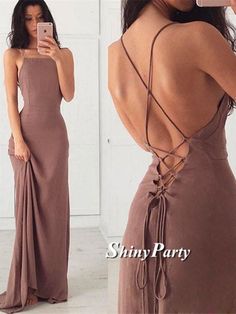 Custom Made Simple A Line Backless Chiffon Prom Dress, Open Back Forma – Shiny Party Chiffon Ruffle Dress, Spaghetti Strap Prom Dress, Simple Prom Dress, Backless Prom Dresses, Elegante Casual, Prom Dresses Online, Dress Chiffon, فستان سهرة, Chiffon Ruffle