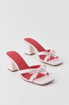 UO Charlie Bow Mule Heel | Urban Outfitters Hoco Heels, Hoco Shoes, Mule Heel, Bow Mules, Formal Heels, Fun Heels, Short Heels, Shoe Inspo, Girly Shoes