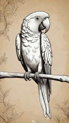 a drawing of a parrot perched on a branch