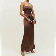 - Brand New - Color: Cafe - No Longer Sold Frankie Silk Dress, Brown Silk Dress, Fall Wedding Guest, Ankle Length Dress, Reformation Dress, Brown Silk, Reformation Dresses, Floral Print Maxi, Silk Maxi Dress