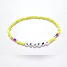 Anklet/Beach Vibes/Vacay Anklets/Stretchy/Boho/Colorful Beaded Anklets with Sayings/Mermaid Anklet One beautifully handcrafted beaded anklet. Great for casual wear or dressing up with. Also great gift idea for the holidays. Made with glass 6/0 seed beads. This is a stretch anklet so it should be very comfortable to wear on most ankle widths. Decorate your leg with R&R Wrist Candy Today =) ♥Our anklets are a standard 8 inches around. We use elastic string so they will give you a nice comforta Bohemian Beaded Friendship Bracelets For Beach Party, Beaded Strand Anklets For Beach Season, Bohemian Beaded Bracelets With Letter Beads For Beach, Bohemian Beach Beaded Bracelets With Letter Beads, Bohemian Letter Beads Beaded Bracelets For Beach, Colorful Beaded Bracelets For The Beach, Beaded Beachy Anklets For Beach Season, Yellow Beaded Bracelets For Beach With Colorful Beads, Yellow Beaded Bracelets With Colorful Beads For Beach