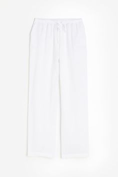 Pants in airy  woven linen fabric. High waist  drawstring waistband  and side-seam pockets. Straight legs. Linin Pants, Linen White Pants, Thrifting Inspiration, White Beach Pants, White Cotton Pants, Loungewear Pants, Linen Drawstring Pants, Mission Trip, Linen Pant