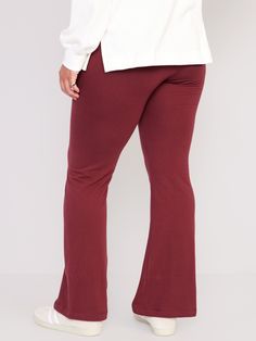 Online exclusive! Elasticized high-rise waist.  Flared leg openings.  Soft-washed jersey, with comfortable stretch.  Easy pull-on style.  #763284 Women's high-rise leggings sit high on waist.  Fitted through hip and thigh.  Flared leg.  Models are ap High Stretch Solid Color Elastane Bottoms, Stretch Solid Color Bottoms, Straight Leg Leggings With Elastic Waistband For Loungewear, Stretch High-waisted Pants For Fall, Stretch Straight Leg Loungewear Bottoms, Stretch Long Pants In Solid Color, Stretch Solid Color Long Pants, Straight Leg Loungewear Leggings With Elastic Waistband, Casual Solid Color Yoga Bottoms