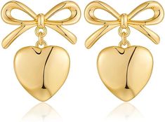 PRICES MAY VARY. Elevate your style with our exquisite 14K gold earrings featuring a charming combination of a butterfly and heart design. The intricate detailing adds a touch of sophistication to your look. Measuring 1 inch in length and 0.83 inches in width, these earrings strike the perfect balance between elegance and subtlety. The lightweight construction ensures comfort while wearing, making them suitable for all-day wear. Crafted with precision and a commitment to quality, these earrings Butterfly And Heart, Ribbon Earrings, Dangle Earrings Gold, Heart Dangle Earrings, Bow Earrings, Gold Earrings Dangle, Ribbon Bow, Gold Heart, A Butterfly