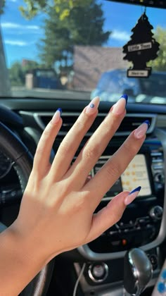 Royal Blue Nails Evil Eye, Trendy Nails Evil Eye, Blue French Tip With Evil Eye, Nail Inspo For Spain, Nails Inspiration Evil Eye, Seeing Eye Nails, Blue Nails With Evil Eye, Devils Eye Nails, French Evil Eye Nails