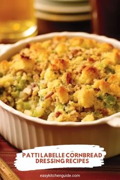 a casserole dish with stuffing in it