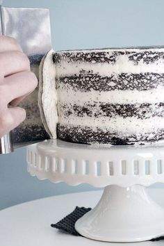 a person cutting a cake with a knife