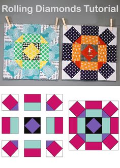 Rolling Diamonds Quilt Block Tutorial 12” Quilt Blocks, Square In A Square Quilt Block Tutorials, Square In A Square Quilt Block Chart, Quilt Pattern Using 5" Squares, Diamond In A Square Quilt Block, Hollow Cube Quilt Block Pattern, 54/40 Quilt Block, Granny Square Quilt, Easy Quilt Patterns