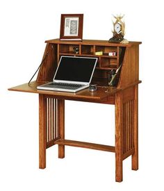 Mission Style Secretary Desk by DutchCrafters Amish Furniture Small Secretary Desk, Corner Desk Plans, Mission Style Desk, Wooden Desks, Bed Woodworking Plans, Woodworking Jig Plans, Woodworking Desk Plans, Mission Style Furniture, Woodworking Kits