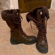 Worn Only Twice. Super Warm And Waterproof Winter Boot. Lace Up. Near Perfect Condition. Waterproof Winter Boots, Shearling Boots, Womens Uggs, Ugg Shoes, Winter Rain, Winter Boot, Suede Leather, Rain Boots, Size 7