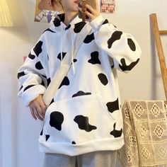 Cow Inspired Outfit, Cow Hoodie, Cowhide Print, Aesthetic Collection, Milk Cow, Sweatshirt Outfit, Cow Hide, Harajuku Fashion, Print Hoodie