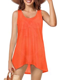 PRICES MAY VARY. Womens swimsuit cover up is carefully crafted from high quality fabric for long lasting durability. Enjoy the superior quality and stretch of a womens dresses summer for summer. Bikini cover up's sleeveless design allows for freedom of movement and ultimate comfort. The swim coverup allows for unrestricted arm movement, keeping you cool and comfortable while showing off your sun-kissed shoulders. Stand out at a beach party with this stunning swimsuit cover ups for women. Its sty Sleeveless Stretch Tank Top For Summer, Stretch Sleeveless Tank Top For Summer, Summer Stretch Tankini For Beach Cover-up, Summer Racerback Tankini With Built-in Bra, Summer Swimming Top With Built-in Bra, Solid Sleeveless Swim Dress With Built-in Bra, Fitted Sleeveless Tankini For Beach Cover-up, Summer Beach Tank Top With Built-in Bra, Sleeveless Swim Dress With Built-in Bra For Beach