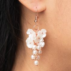 A Cluster Of Pearly White Floral Frames And Dainty White Pearls Trickle From A Copper Chain, Creating A Romantic Chandelier. Earring Attaches To A Standard Fishhook Fitting. Sold As One Pair Of Earrings. Elegant Flower Earrings For Summer, Elegant Summer Jewelry With Flower Decoration, Delicate Summer Wedding Earrings, Elegant Summer Earrings With Flower Decoration, Spring Party Dangle Jewelry, Elegant Flower Charm Earrings For Summer, Delicate Spring Party Earrings, Summer Party Jewelry With Flower Decoration, Delicate Dangle Flower Earrings For Party