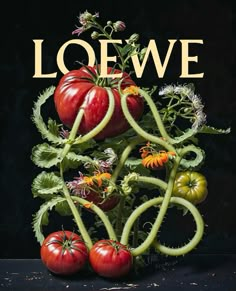 the cover of loewe magazine with tomatoes and other vegetables on top of it