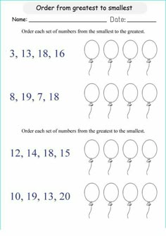 an order from greatest to smallest worksheet with balloons and numbers on the same sheet