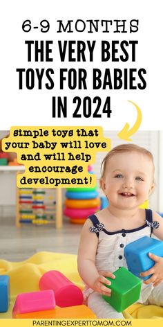 a baby sitting on the floor with toys in front of it and text that reads, 6