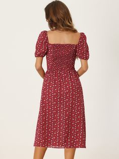 Shop Allegra K for square neck smocked shirred puff sleeves floral midi dress you are looking for, get more women's dresses for yourelf. Order now! Free Returns! Sweetheart Neck Dress, Sweetheart Neck Dresses, Sweetheart Neck, Floral Midi Dress, Dress Red, Elegant Look, Dress For Women, Ruffle Hem, Puff Sleeves