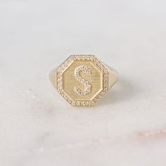 Wow picks! Personalized Diamond Initial Signet Ring | 14K Solid Gold | Octagon Signet Ring | New Mom & Birthday Gif at $915.00 Choose your wows. 🐕 #WomenDiamondRing #AnniversaryGift #WomenJewelry #SignetGoldRing #UniqueDiamondRing #AnniversaryRing #KnotDiamondRing #WeddingJewelry #WideDiamondRing #SignetDiamondRing Anniversary Jewelry With Si Clarity And Round Cut, Round Cut Jewelry With Si Clarity For Anniversary, Anniversary Jewelry With Initials In Diamond White, Diamond White Jewelry With Initials For Anniversary, Classic Initial Ring In Cubic Zirconia As Gift, Classic Initial Ring With Cubic Zirconia As Gift, Classic Cubic Zirconia Initial Ring As Gift, Luxury 14k Gold Initial Ring With Diamond Accents, Formal Diamond Ring With Si Clarity