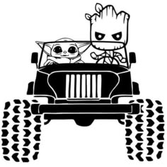 the baby grooter and baby yoshi driving on a jeep