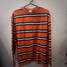 Long Sleeve Heavyweight Striped Tee In Orange, Black And White. Men’s Size S By J.Crew. Brand New With Tags. Originally $79! Striped Long Sleeve T-shirt For Fall, Orange Long Sleeve Shirt For Fall, Winter Orange Streetwear Tops, Casual Burnt Orange Tops For Fall, Burnt Orange Casual Tops For Fall, Burnt Orange Long Sleeve Top For Winter, Burnt Orange Long Sleeve Winter Top, Orange Long Sleeve Tops With Graphic Print, Orange Long Sleeve Top With Graphic Print