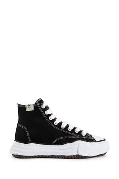 Black 
High-top 
Contrast Stitching
Tongue With Logo Tag 
Lace Closure 
Rubber Sole Maison Mihara Yasuhiro, Maison Mihara, Man Black, Rick Owens Drkshdw, High Sneakers, Black High Tops, Logo Tag, Casual Sporty, Black Sneakers