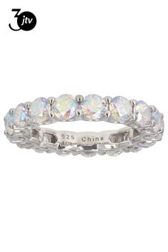 Bella Luce �� aurora borealis 7.30ctw round, rhodium over sterling silver ring. Measures approximately 1.00"L x 0.13"W and is not sizable. The diamond equivalent weight is 4.42ctw.