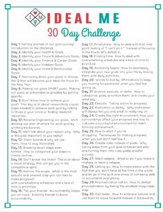 Planner Free | 30 Day Ideal Me Challenge - A FREE 30 day challenge including videos and printables to help you create your ideal self and help you make your goals reality. #planner, #plannerMonthly #plannerWeekly #plannerIdea Ideal Self, Happiness Challenge, Journal Writing Prompts, Day Challenge, 30 Day Challenge, Self Care Activities, Health Goals, Journal Writing