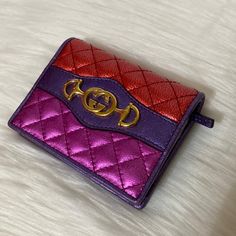 Authentic Gucci Women’s Bifold Wallet Color Is Red With Magenta Gold Front Hardware Pre Loved Has Sense Of Use No Tears Or Rips No Cracks On Glaze Floral Pattern Interior Lining No Stickiness Or Peek Good Used Condition Snap Closed No Box, No Dustbag Measurements 4.25”L X 1”W X 3.25”H Opened 7”L X 4.5”W Pattern Interior, Gold Fronts, Gucci Women, Bifold Wallet, Small Wallet, Colorful Interiors, Gucci Bag, Women's Accessories, Floral Pattern