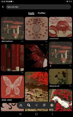 an iphone screen with many different pictures and text on the bottom right corner, including red flowers