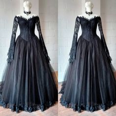 (eBay) Find many great new & used options and get the best deals for Gothic Vintage Long Sleeve Wedding Dresses Off the Shoulder V Neck Bridal Gowns at the best online prices at eBay! Free shipping for many products! Black Long Sleeve Wedding Dress, Purple And Black Wedding Dress, Witch Wedding Dress, Black Wedding Dresses Gothic, Vampire Wedding Dress, Goth Wedding Dress, Emo Wedding, Veil Crown, Long Sleeve Wedding Dress Vintage