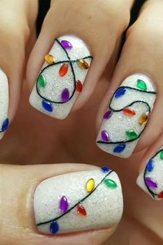 Lights Nails, Nails 2017, Tree Nails, Light Nails, Cute Christmas Nails, Christmas Gel Nails, Nail Art Stickers Decals, Christmas Nail Art Designs