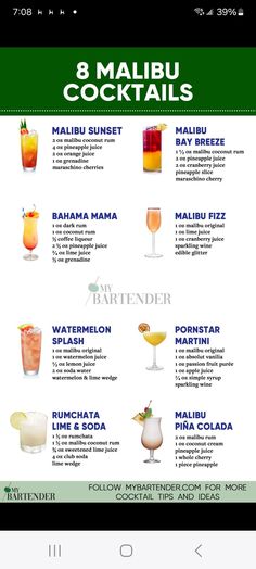 an iphone screen showing different types of cocktails