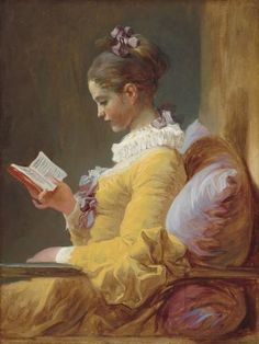 a painting of a woman reading a book