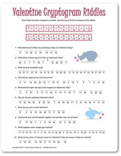 valentine cryogram riddles with an elephant and heart in the middle on it