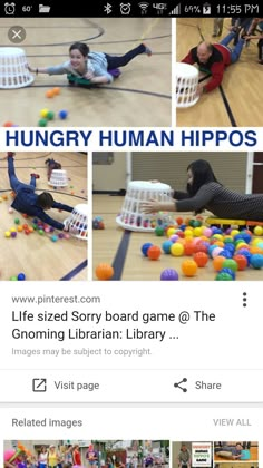 an instagram page for the hungry human hippo's life - sized story board game