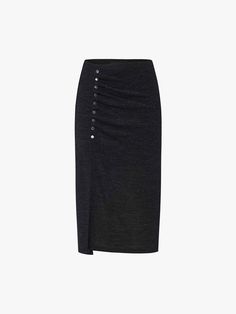 MO&Co. Women's Side Slit Pleated Skirt Made with luxurious, soft wool fabric that offers a comfortable fit. The slight stretch enhances the elegant drape of the side pleats and slit, while the inner lining provides coverage and prevents any exposure. Features : - High waist, midi length with lining- Side slit and pleated design- Soft and comfy wool fabirc Code: MBD1SKTT05The back length of size S is 70cmMATERIALS & CARE Material: 99% Wool 1% SpandexWrap metal parts before dry cleaning.REMINDER: Elegant Drapes, Gray Skirt, Soft Wool, Wool Fabric, Pleated Skirt, Midi Length, Gray Color, Comfort Fit, High Waist